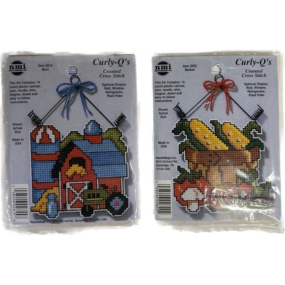 Counted Cross Stitch NeedleMagic Curly-Q Set of 2 Barn Farm Basket Fall Harvest - Picture 1 of 5